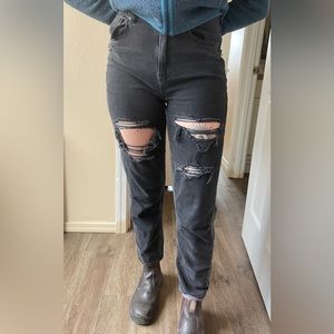 American Eagle distressed tapered black jeans